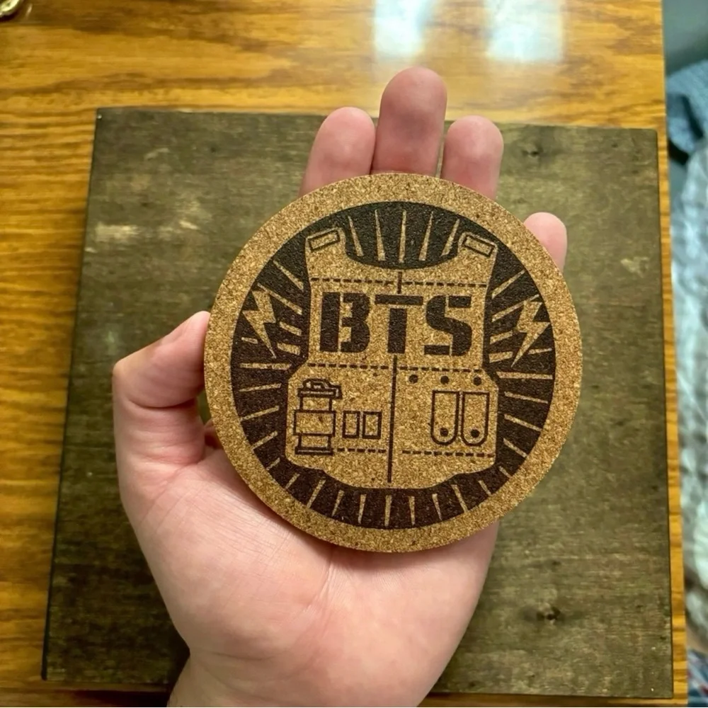 BTS Logo Laser Engraved Cork Coaster #3